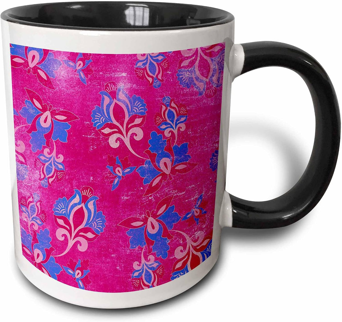 Pink And Blue Grunge Art Nouveau Flower Pattern Ceramic Mug