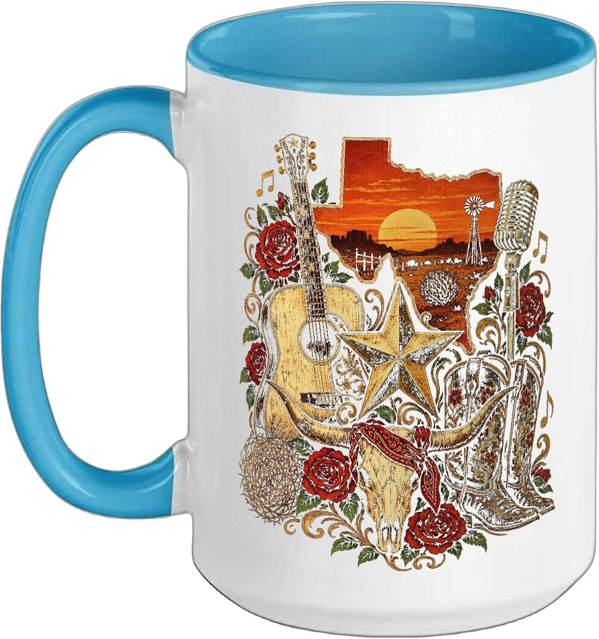 Western Country Texas Cowboy Boot Cowboyhat Guitar Ceramic Mug