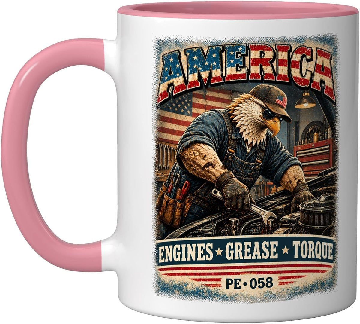 America, Engines Grease Torque, Vintage Eagle Auto Mech Ceramic Mug