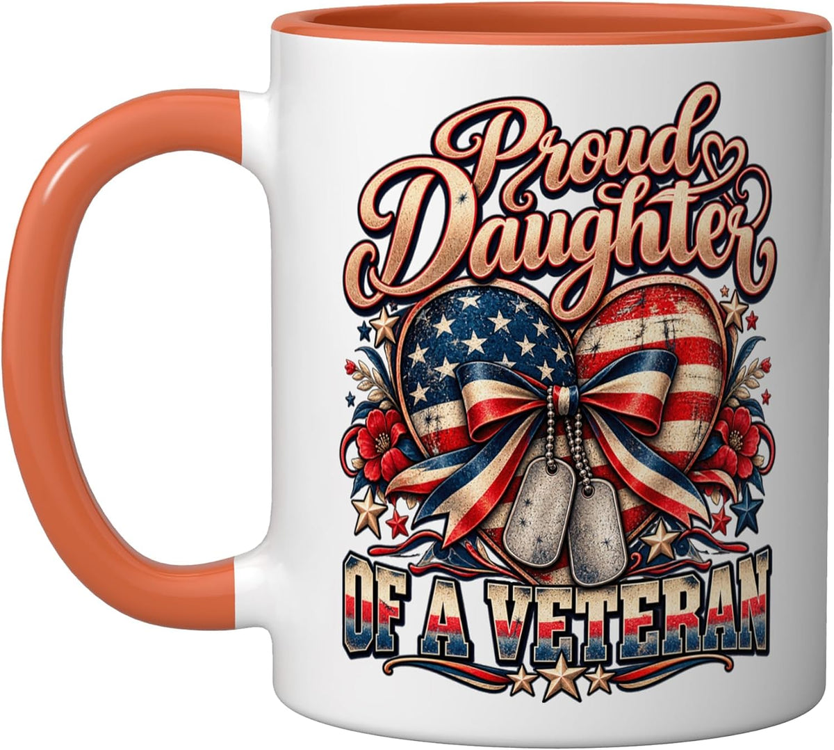 Proud Daughter Of A Veteran Flag Heart Bow Veterans Day Ceramic Mug