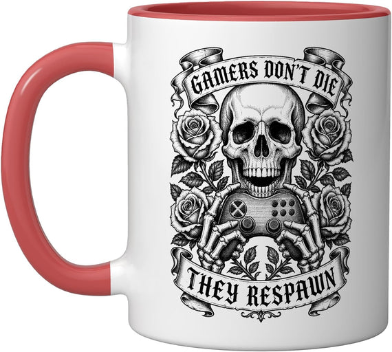 Gamers Respawn Skull Video Games Gamer Controller Ceramic Mug