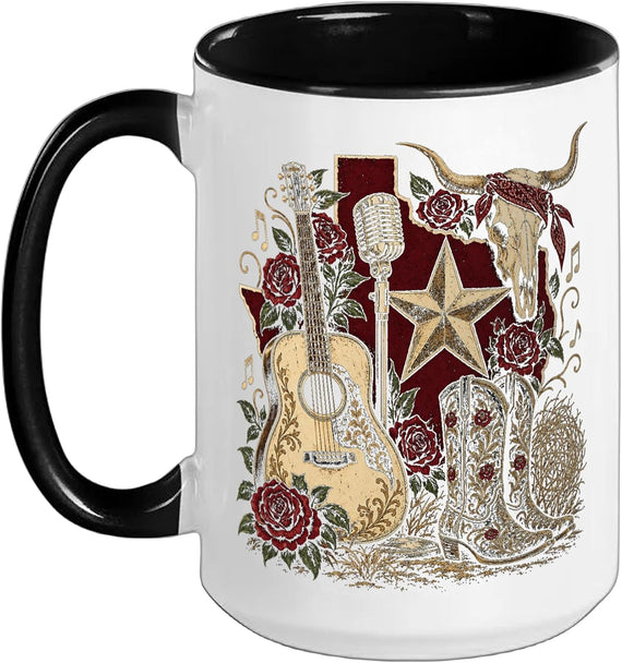 Western Country Texas Cowboy Boot Cowboyhat Guitar Ceramic Mug