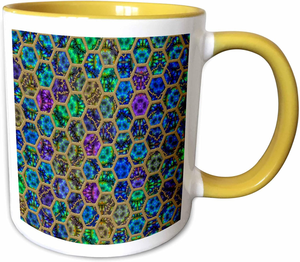 Blue, Green, Purple, Image Of Stain Glass Ceramic Mug