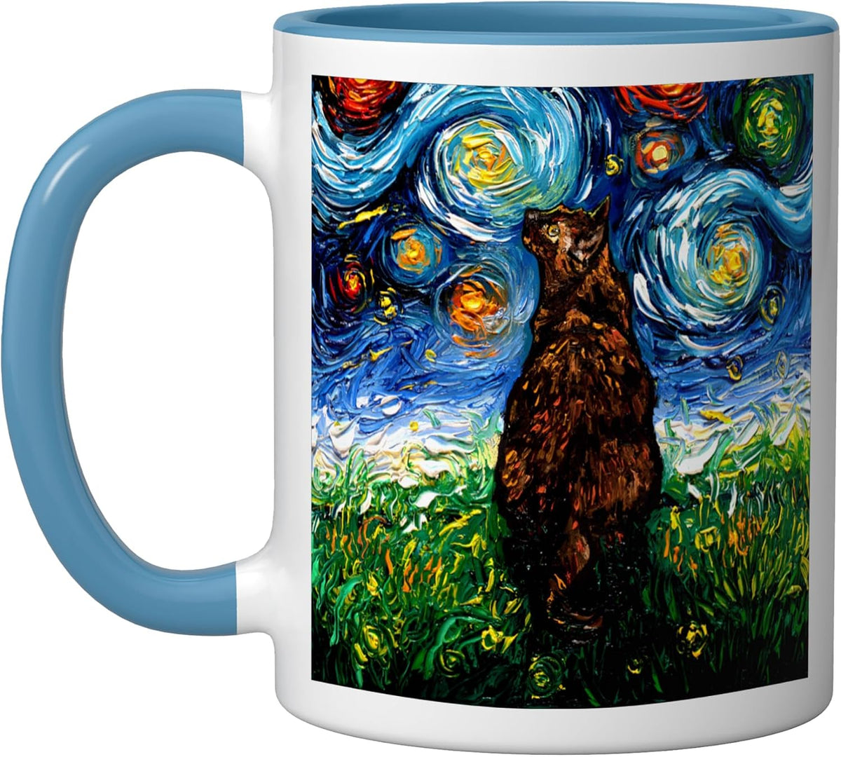 Tortoiseshell Cat Starry Night Tortie Kitty Artwork Ceramic Mug