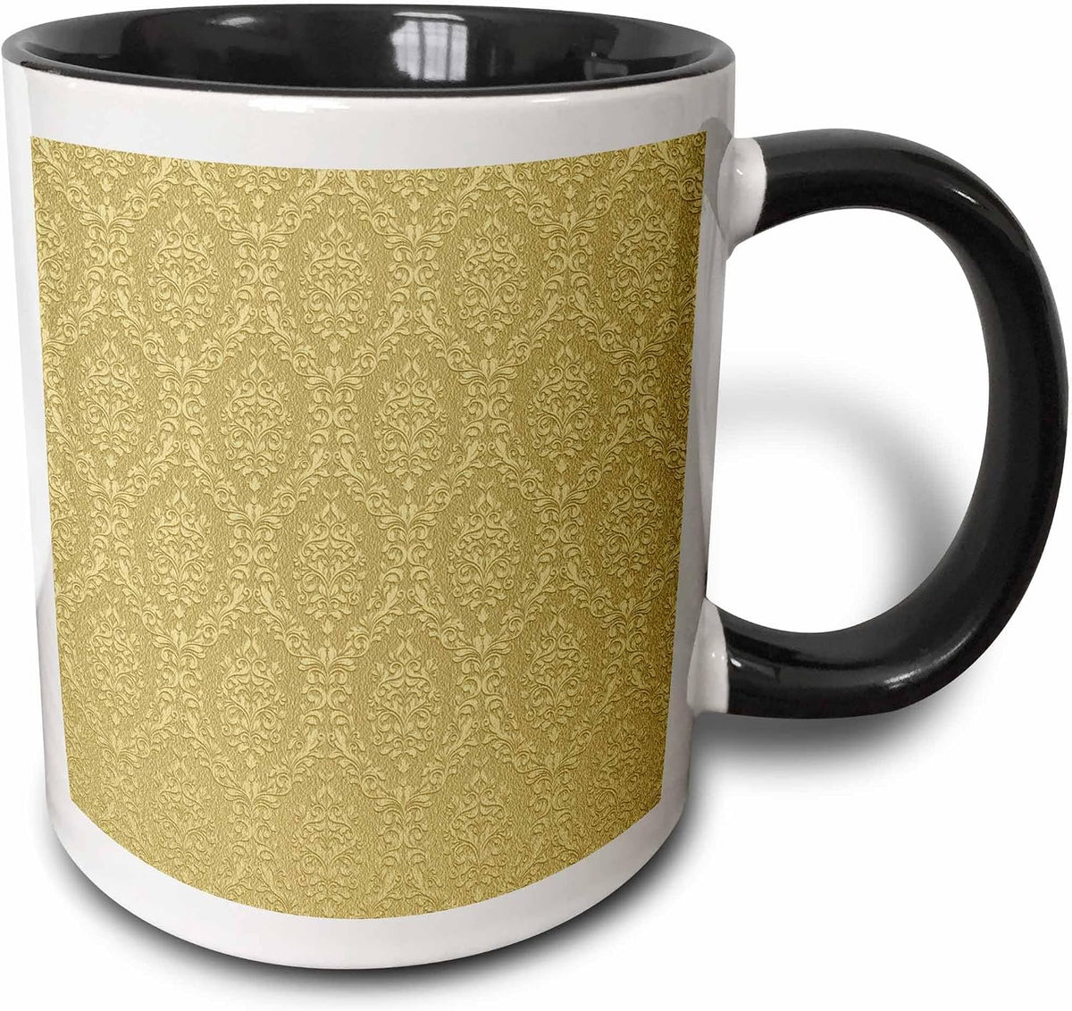 Gold Embossed Effect Damask Pattern Ceramic Mug