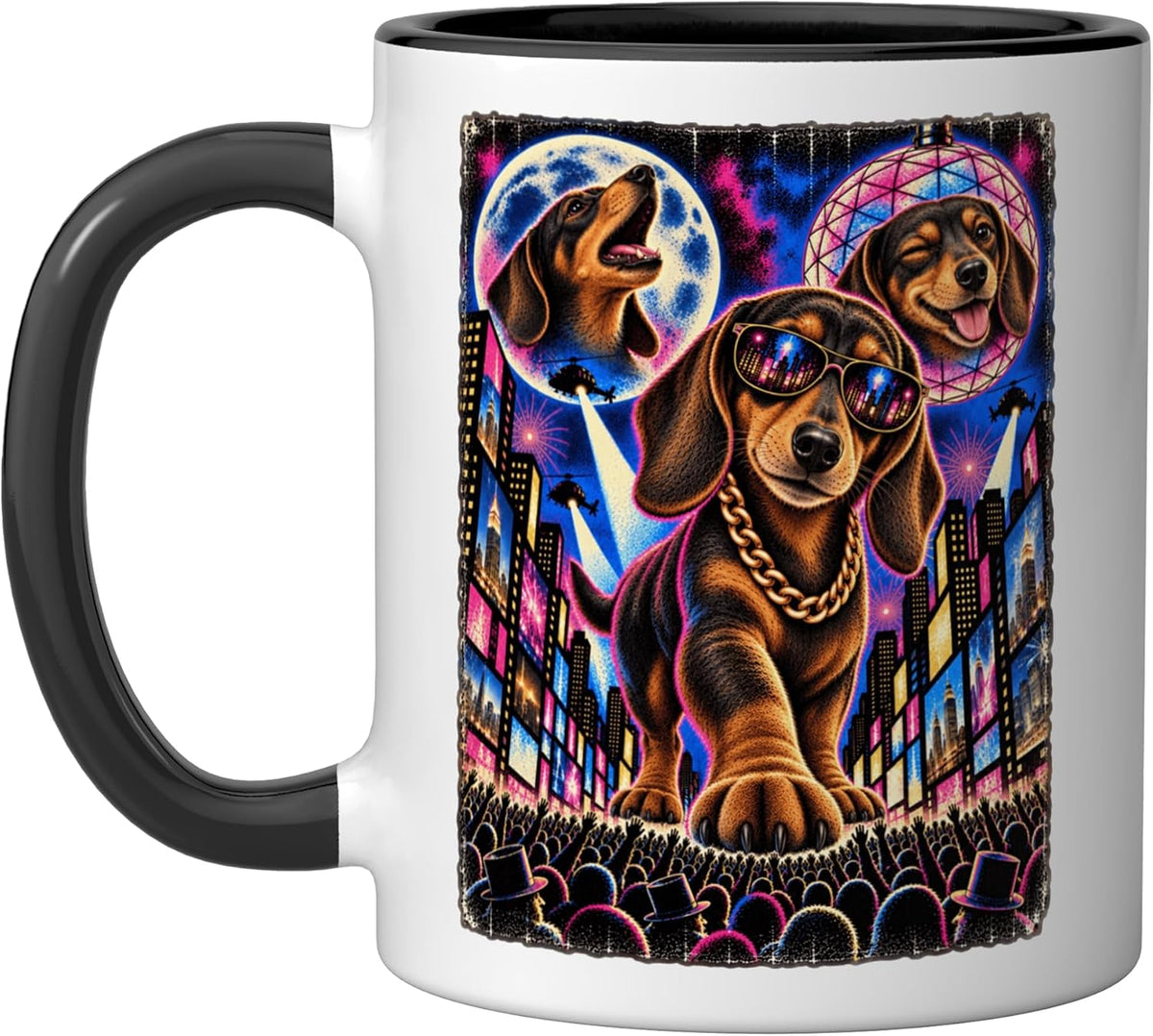 Dachshund Doxie Times Square Hip Hop Rap Party Cool Dog Ceramic Mug