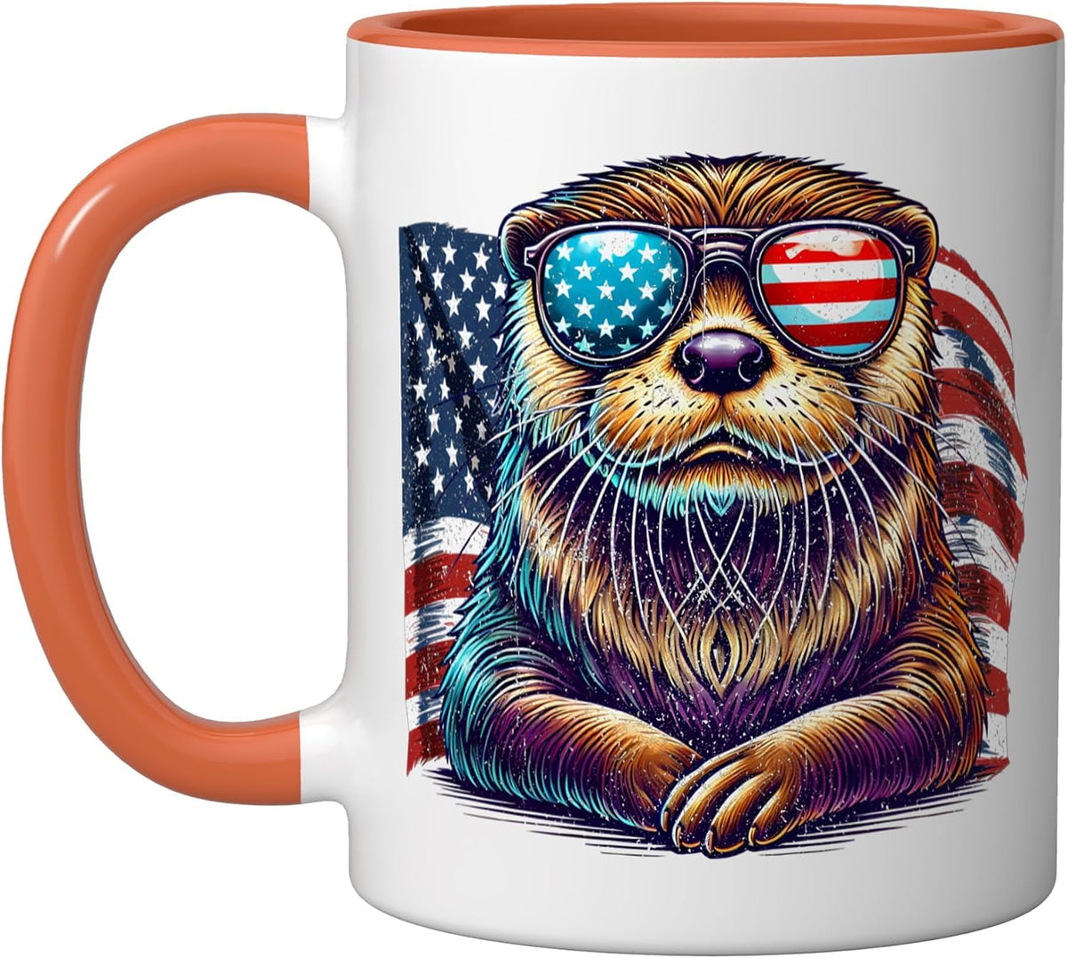 Vintage River Otter Animals Usa Flag Patriotic Sunglasses Ceramic Mug
