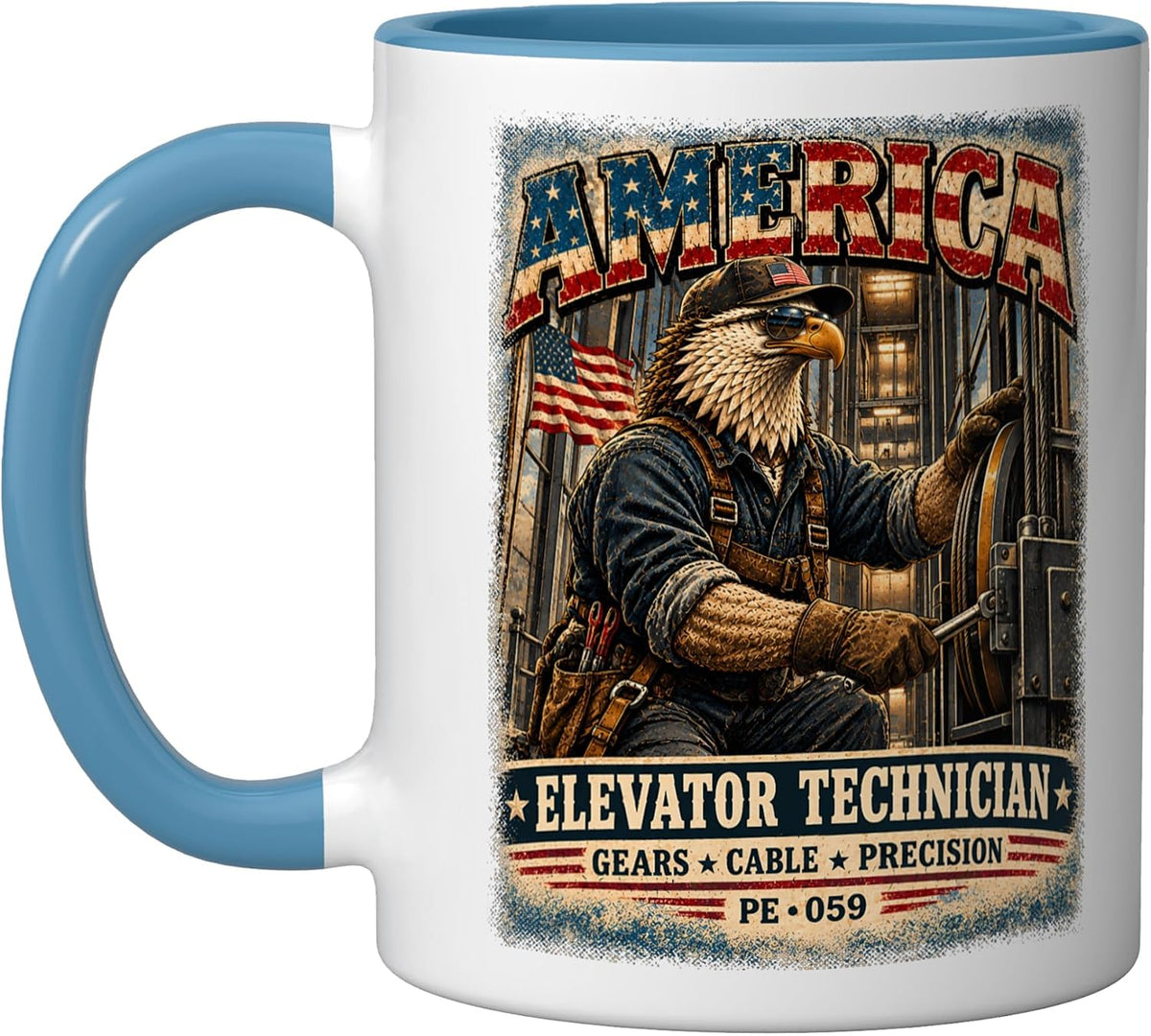 America, Gears Cable Pride, Vintage Eagle Lift Mechanic Ceramic Mug