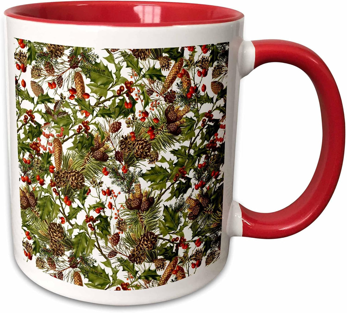 Christmas Allover Pattern with Holly & Pine Ceramic Mug