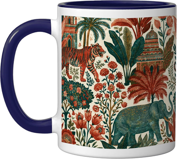 Indian Colonial Garden Elephants Tigers Vintage Jungle Ceramic Mug