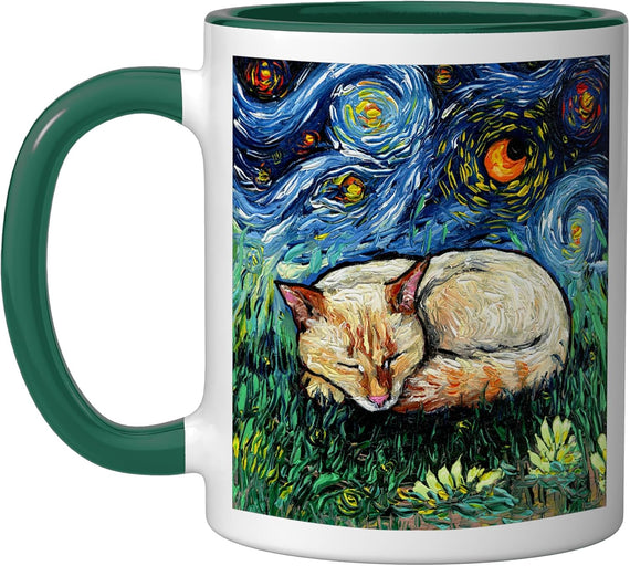 Sleeping Flame Point Siamese Cat Starry Night Artwork Ceramic Mug
