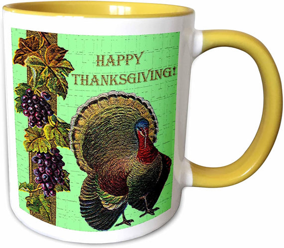 Vintage Happy Thanksgiving Turkey Autumn Ceramic Mug
