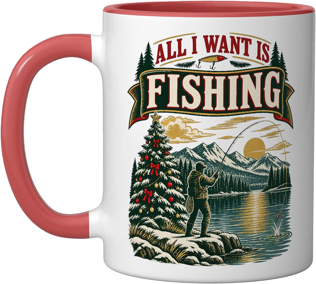 Christmas Fishing Retro All I Want Is Ceramic Mug