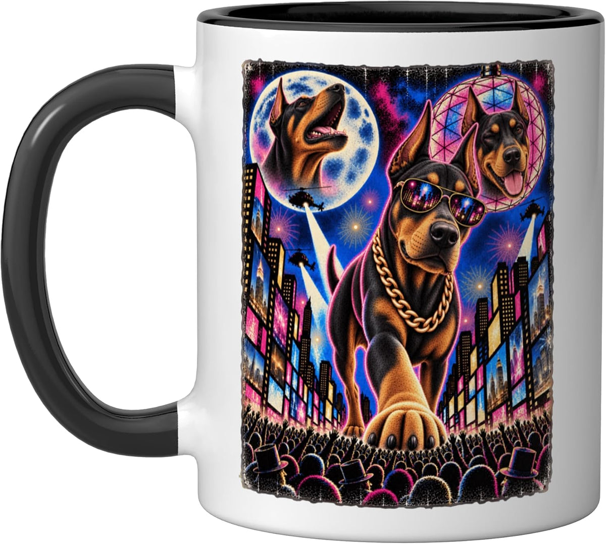 Doberman Times Square Hip Hop Party Cool Sunglasses Chain Ceramic Mug