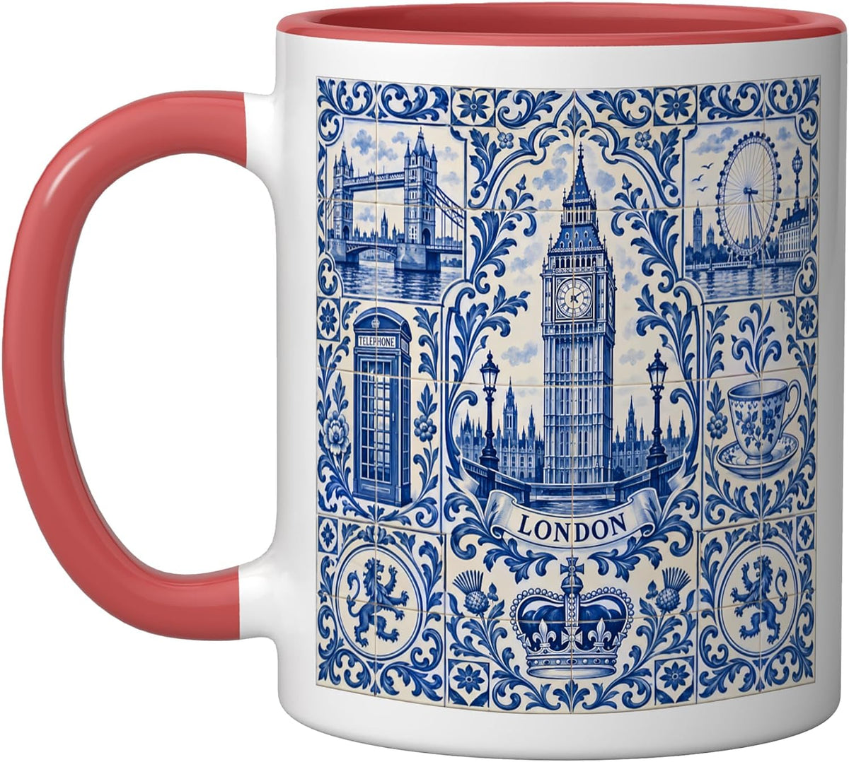 London Blue Floral Tile Style Landmarks Art Ceramic Mug