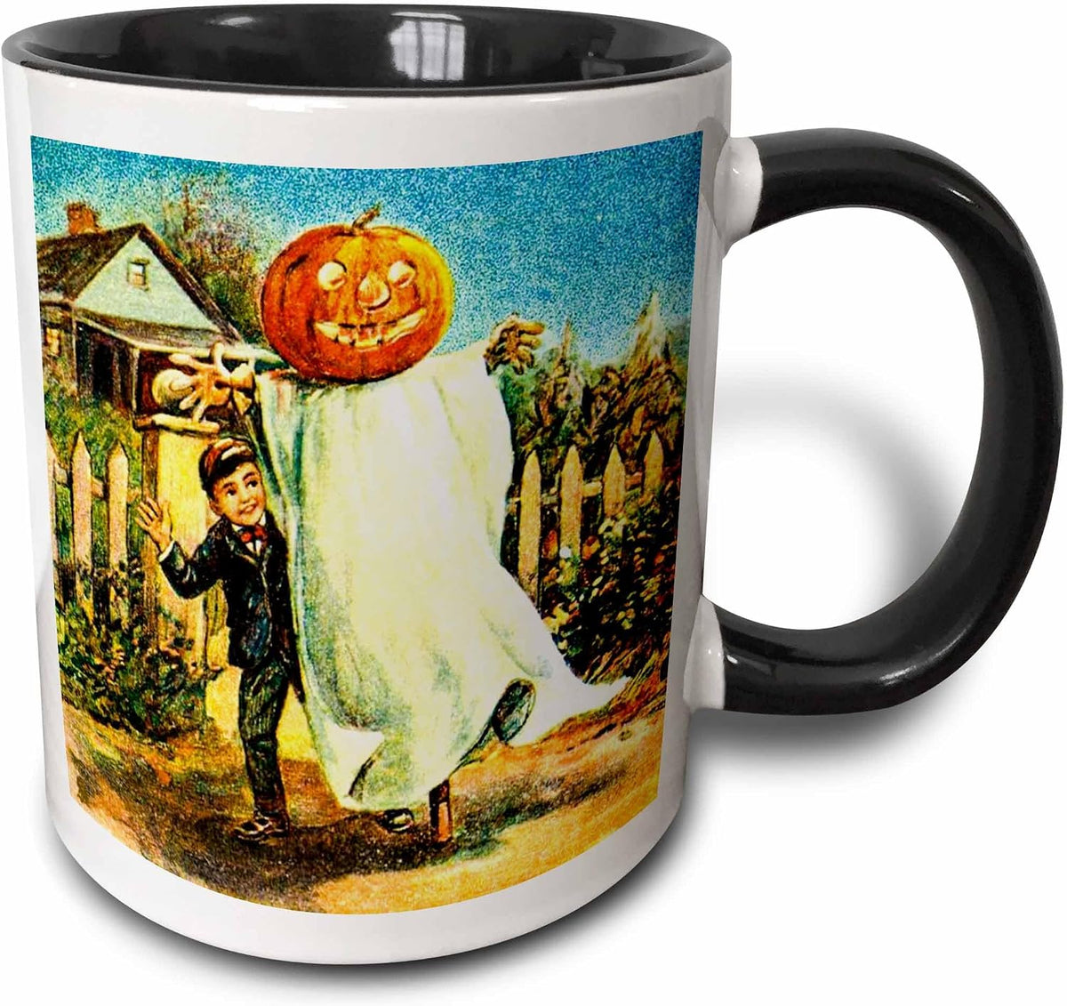 Vintage Halloween Pumpkin Head Ghost Early Ceramic Mug