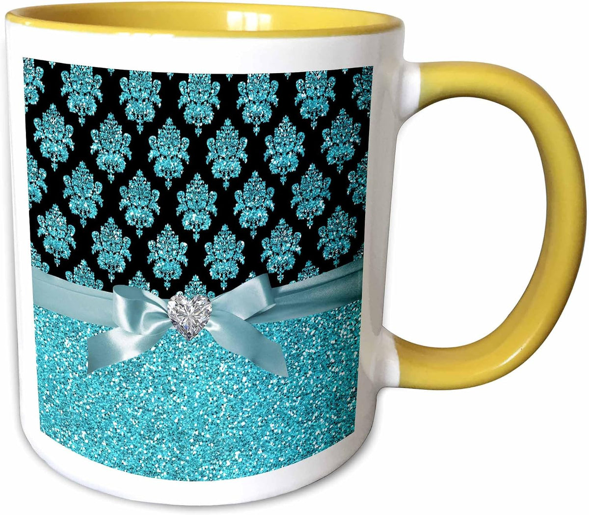 Glitter & Chic - Pretty Teal & Black Damask Ceramic Mug