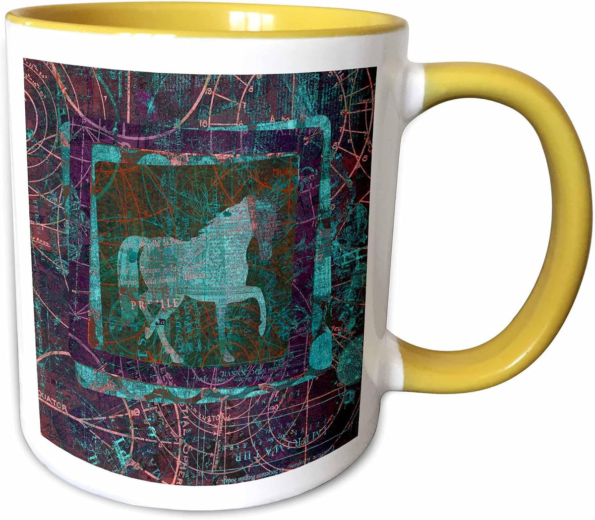 Prancing Horse Abstract, Frame, Blue, Aqua Ceramic Mug