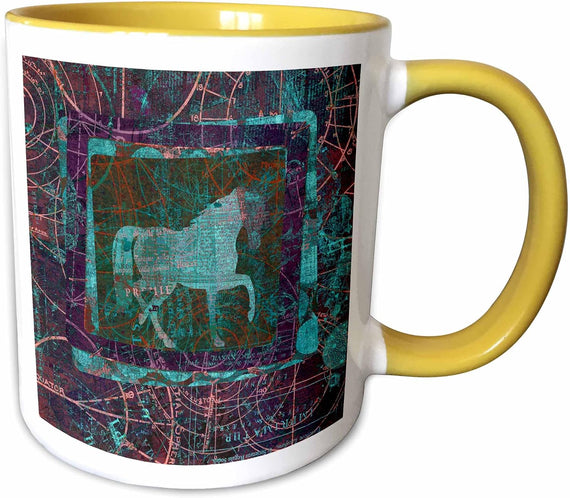 Prancing Horse Abstract, Frame, Blue, Aqua Ceramic Mug