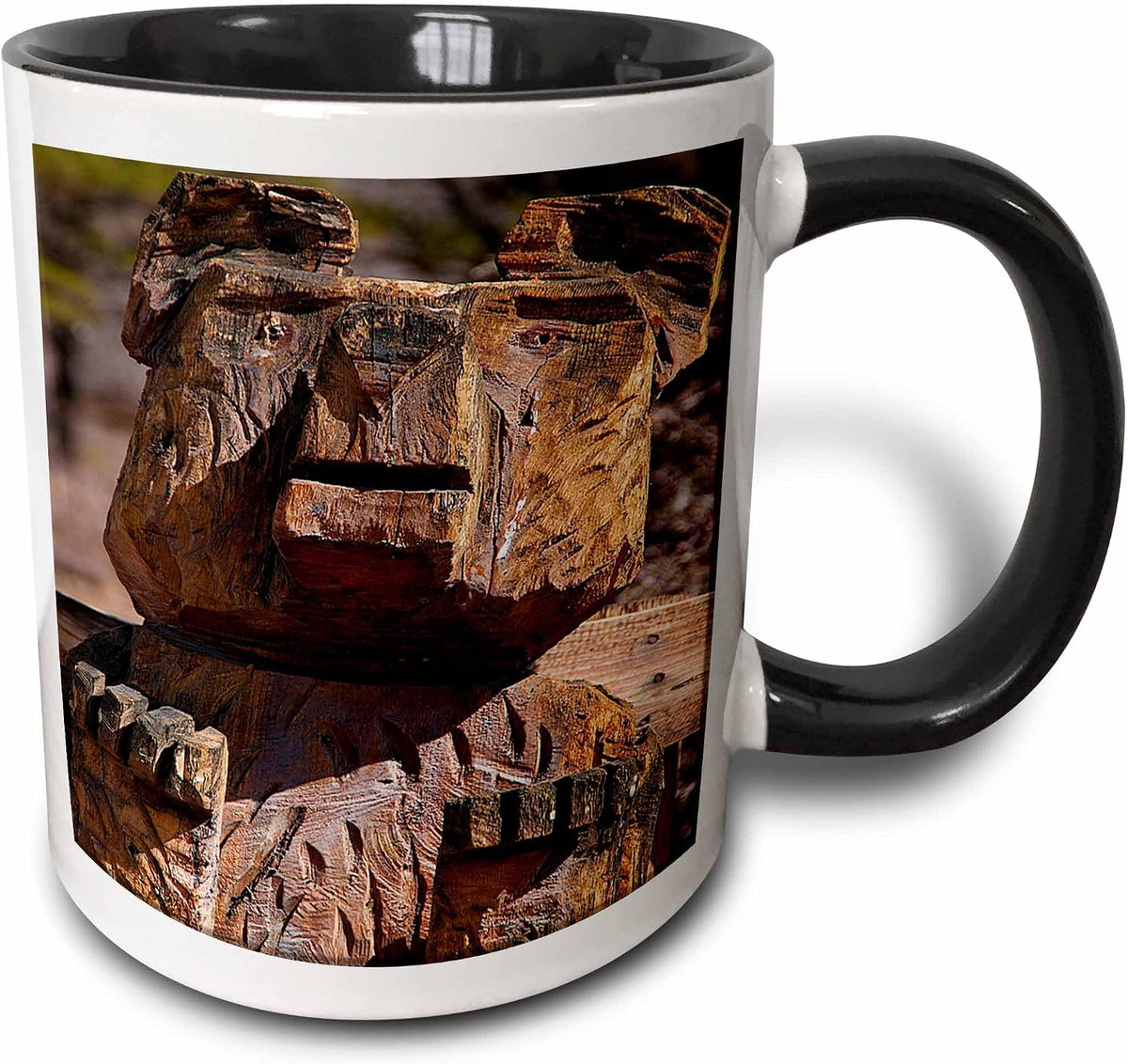 Carved Wooden Bear With Vibrant Color Up Close Ceramic Mug