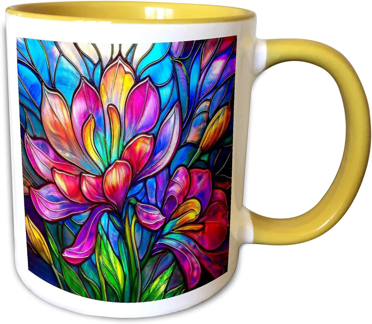 Large Stained Glass Flower In Fuchsia Ceramic Mug