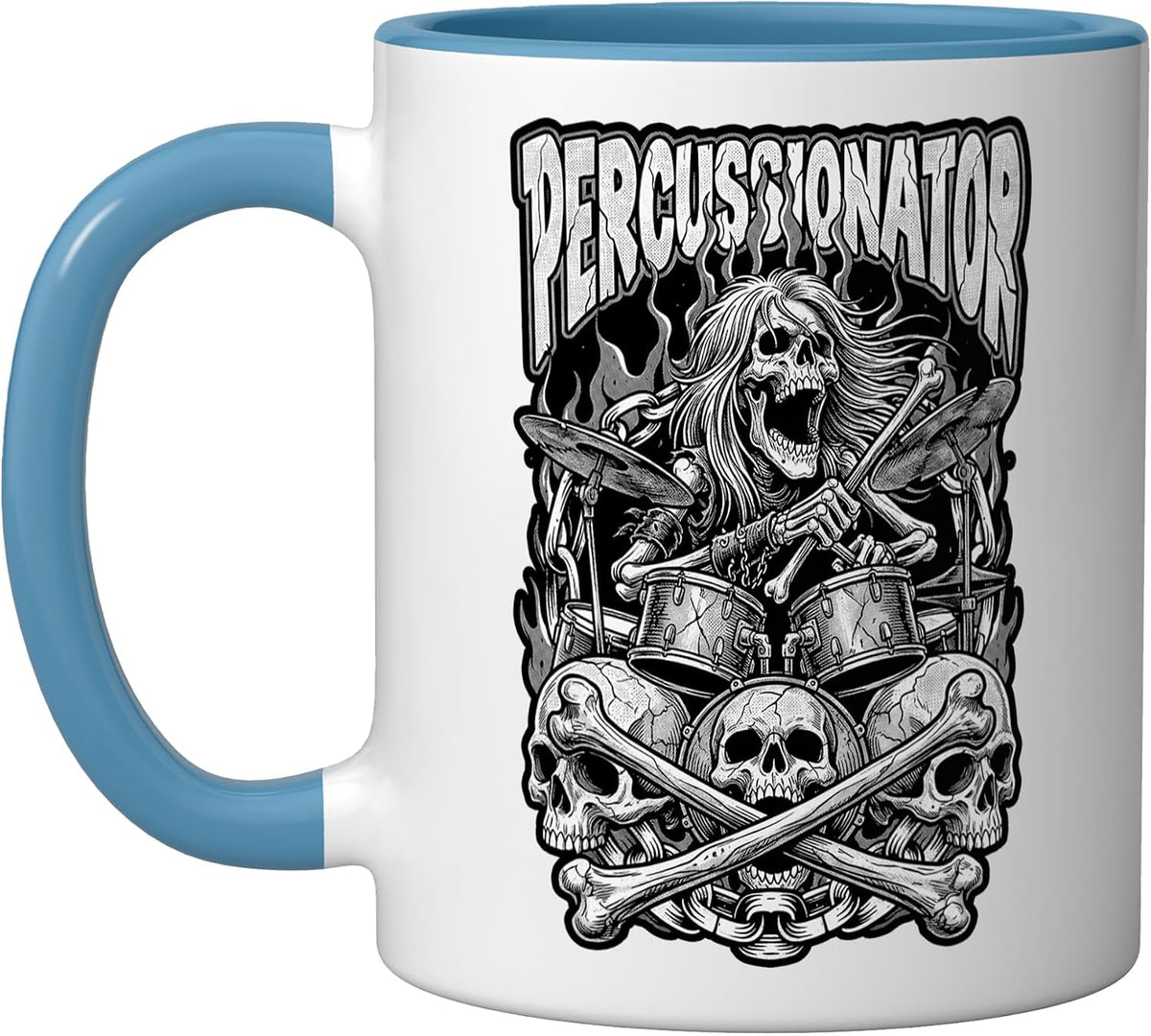 Percussionator Skeleton Drummer Skull Drums Rock Music Ceramic Mug
