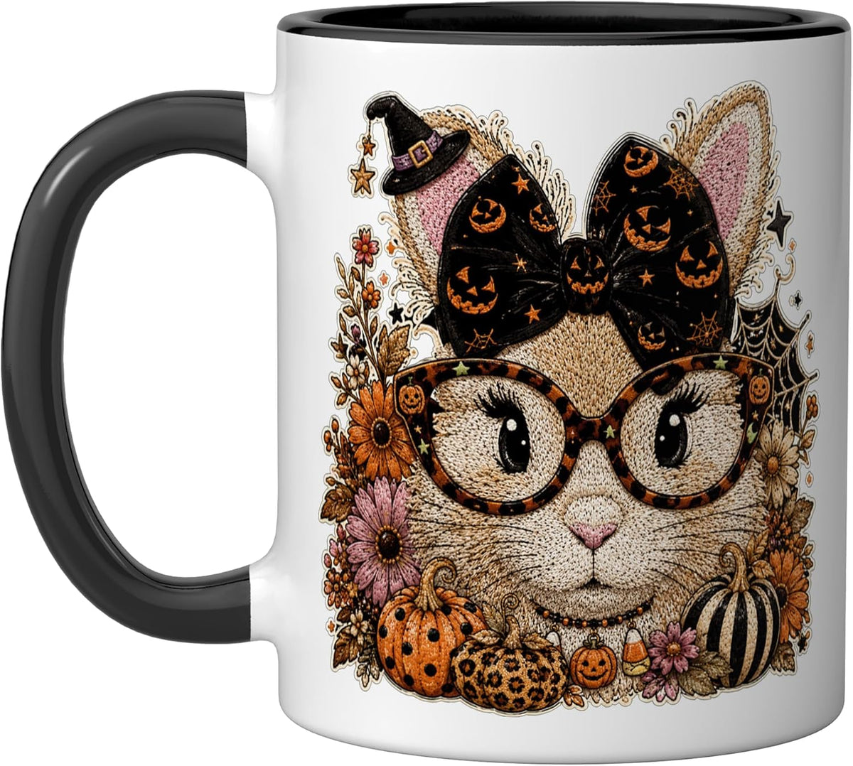 Spooky Bunny With Jack-O-Lantern Bow Halloween Ceramic Mug
