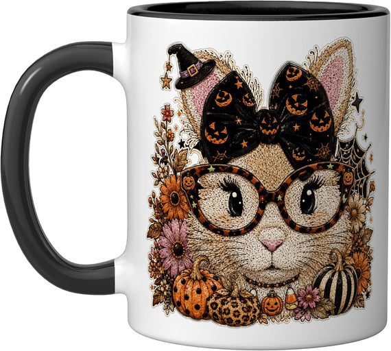 Spooky Bunny With Jack-O-Lantern Bow Halloween Ceramic Mug
