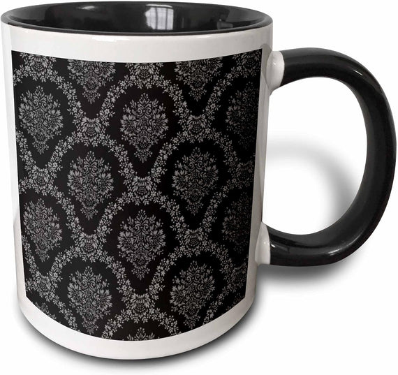 Rich Black Damask Ceramic Mug