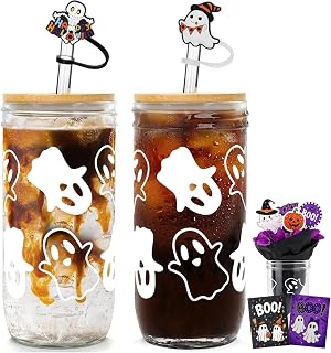 Anotion Halloween Cups Ghost Decor 24 Oz Mason Jar Glass with Mug