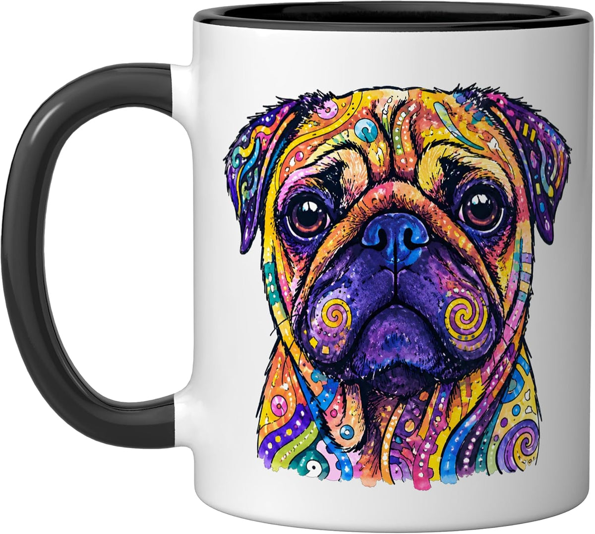Cute Pug Colorful Portrait Pop Art Pet Owner Dog Lovers Ceramic Mug
