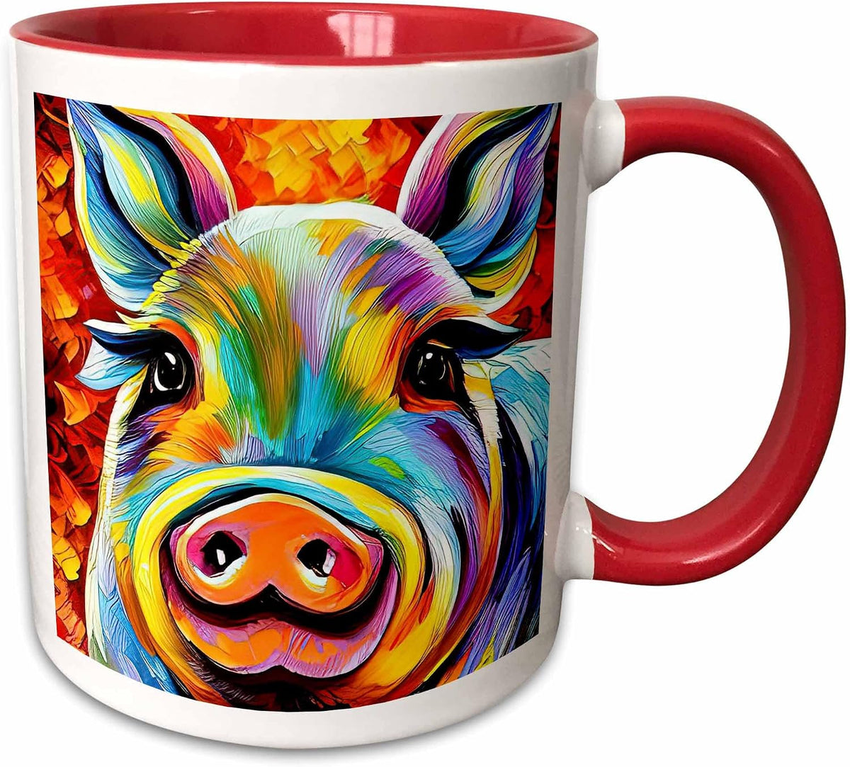 Pretty & Stylish Pig Beauty Portrait. Colorful Ceramic Mug