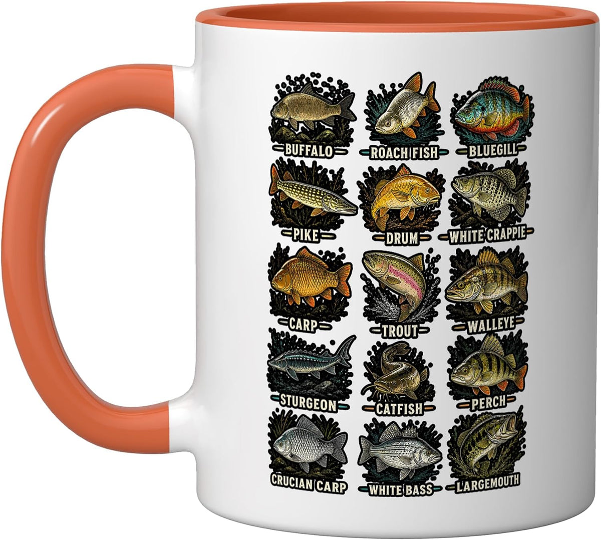 Various Fish Species Names Fishing Enthusiasts Angler Lure Ceramic Mug
