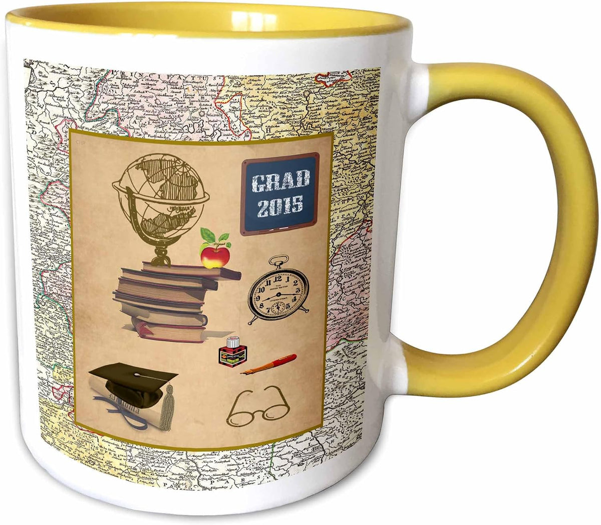 Vintage Graduation, Globe, Chalkboard, Grad 2015, Clock Ceramic Mug