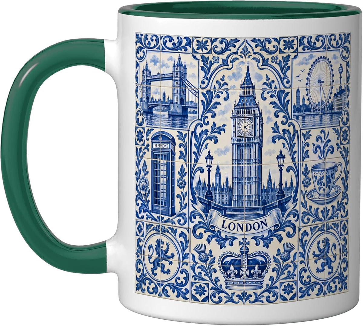 London Blue Floral Tile Style Landmarks Art Ceramic Mug