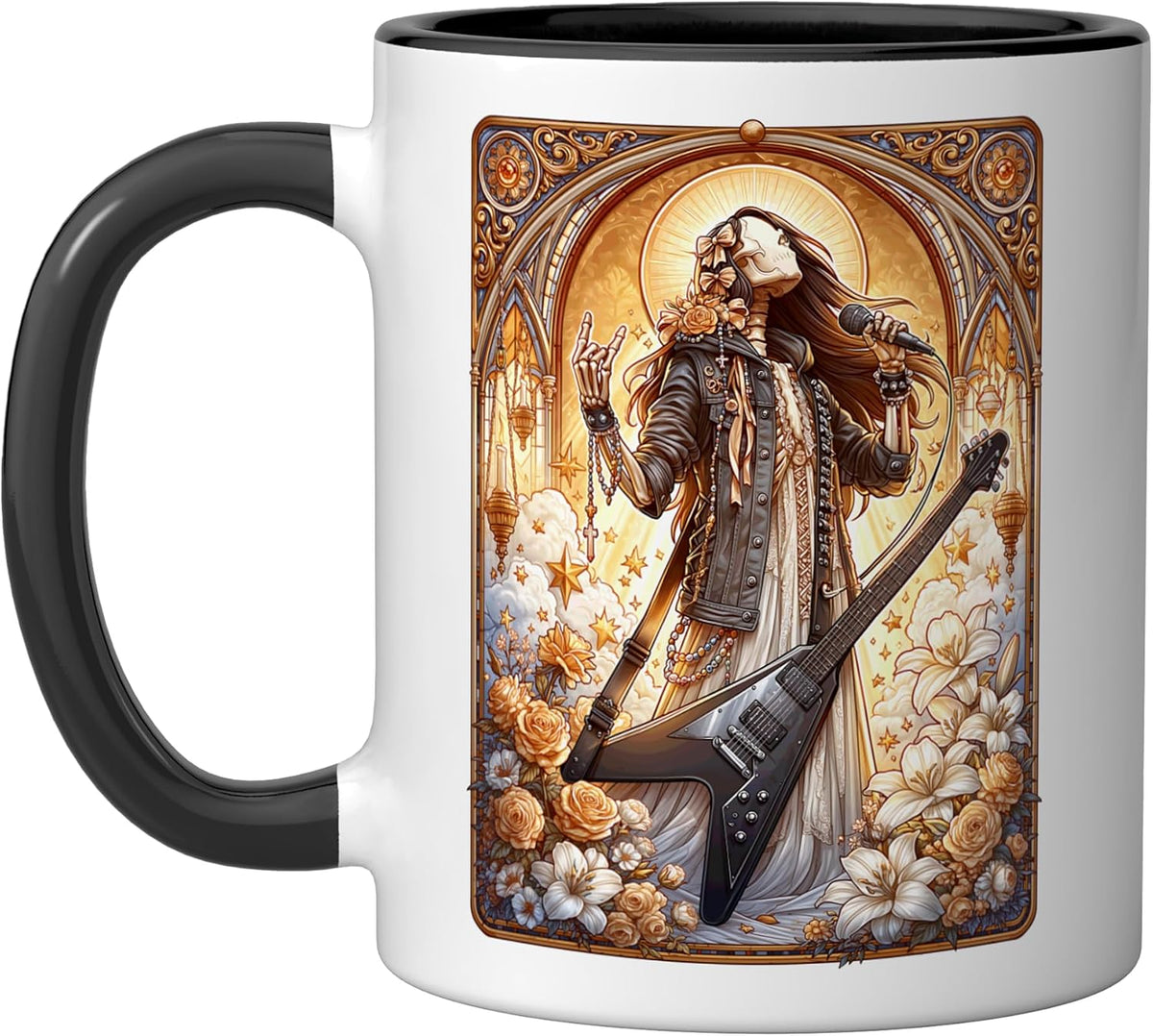 Heavy Metal Rock Music Coquette Christian Religious Floral Ceramic Mug