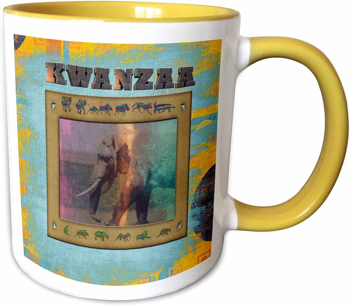 Kwanzaa African Elephant In Animal Frame Ceramic Mug