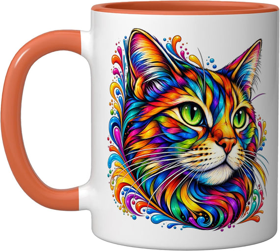 Multi-Hued Feline Art Swirls Design Ceramic Mug