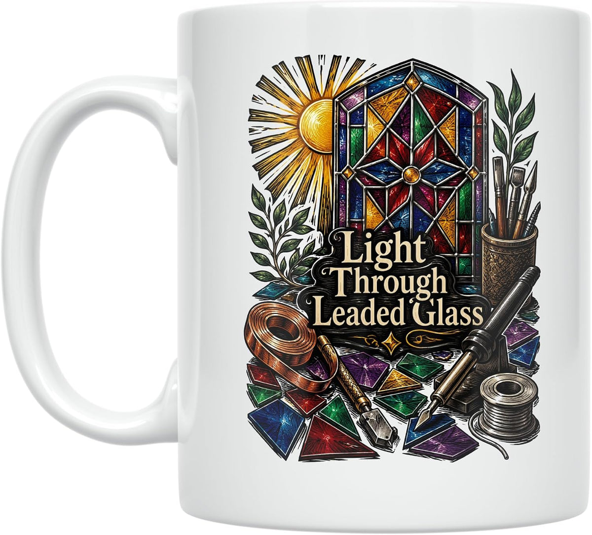 Stained Glass Mug - Light Through Leaded Glass Design - Ceramic Mug