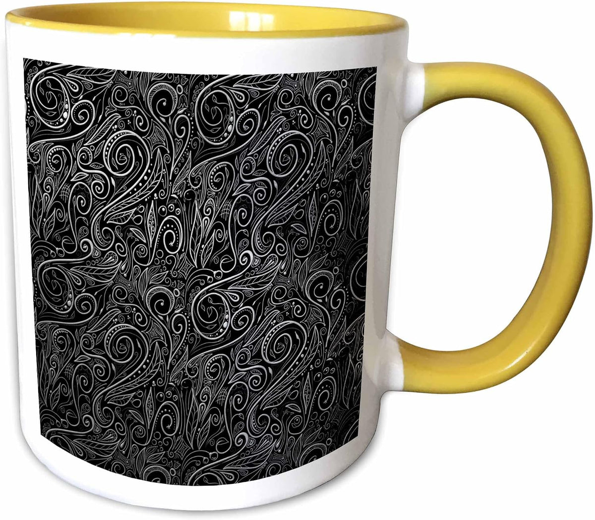 Elegant Vintage Floral Damasks In Silver Ceramic Mug