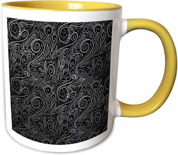 Elegant Vintage Floral Damasks In Silver Ceramic Mug